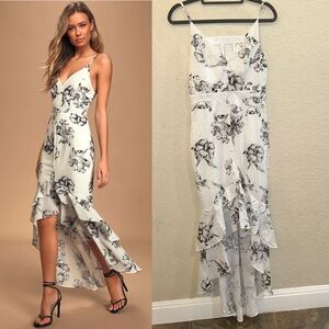 Lulus XS Darling Daylily Black & White Floral Ruffle High-Low Summer Dress